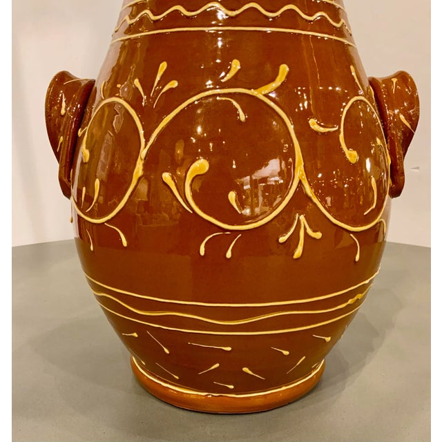 Italian Transitional Italian Sienna and Yellow Pottery Jar With Handles For Sale - Image 3 of 5