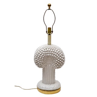 Hollywood Regency White Porcelain Cactus Table Lamp With Brass Base For Sale