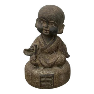 Oriental Gray Stone Little Lohon Monk Drawing Book Statue