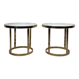 Vintage Brass & Glass Side Tables With Circular Bases – Pair For Sale