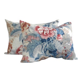 Brunschwig & Fils, Floral Linen, Block Print, Set of Two Pillow Covers For Sale