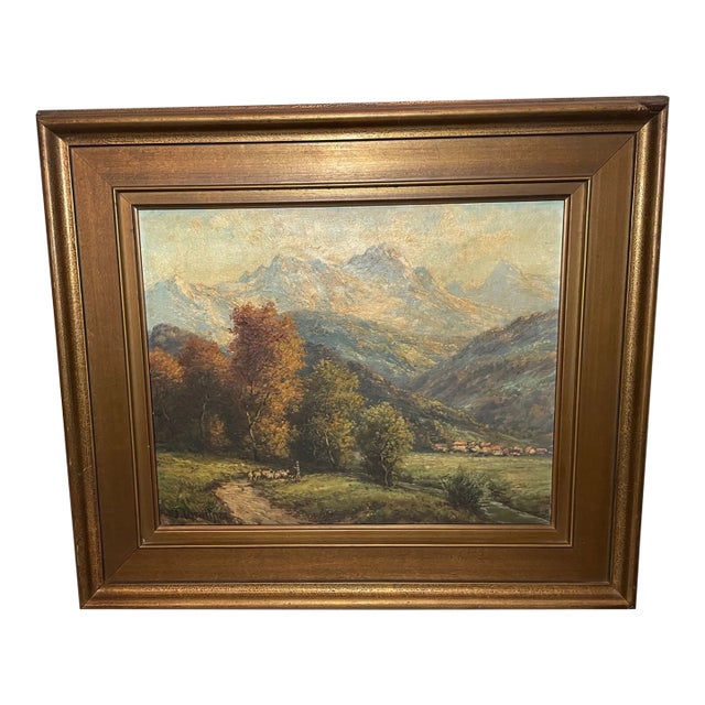 Antique 19th Century F. Braitner Farming Landscape Realism Oil Painting Canvas For Sale