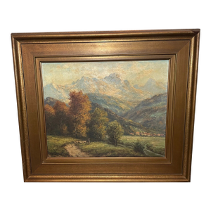 Antique 19th Century F. Braitner Farming Landscape Realism Oil Painting Canvas