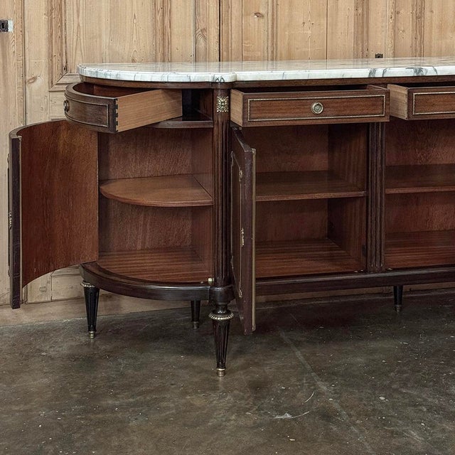Grand Louis XVI Style Flame Mahogany Buffet With Marble Top For Sale - Image 13 of 18