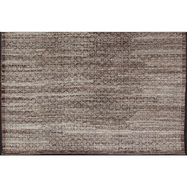 Modern Hand-Knotted Khotan Rug in Wool With Geometric Design in Brown and Ivory 10'1 X 13'1 For Sale - Image 4 of 12