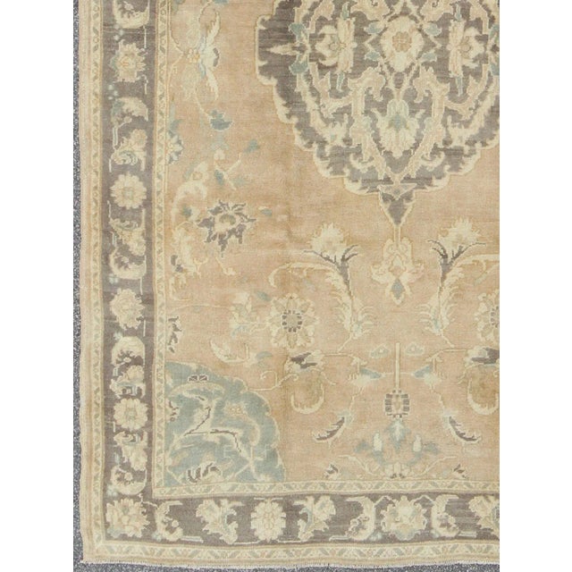 Tribal Vintage Turkish Oushak Rug in Taupe, Gray, and Pale Blue With Central Medallion For Sale - Image 3 of 10