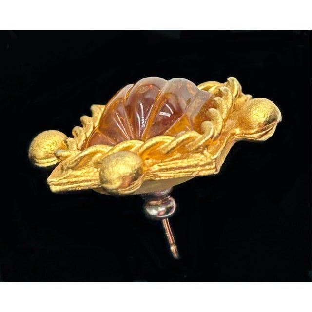 Gerard Yosca Amber Glass Gold Toned Pierced Earrings Signed Vintage For Sale - Image 4 of 6