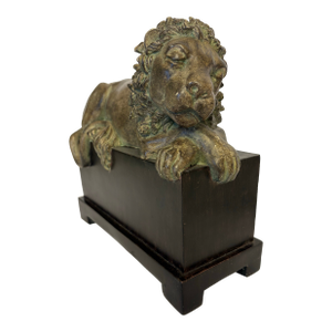 Vintage Austin Productions Sleeping Lion Sculpture on Wooden Base