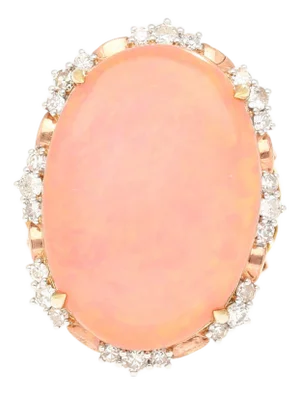 14.24 Carat Pink Opal & Diamond 18k Gold Floral Cocktail Ring, Size 7