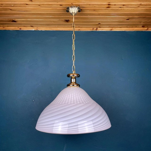 Glass Large Italian Swirl Pendant Lamp in Pink Murano Glass, 1970s For Sale - Image 7 of 11