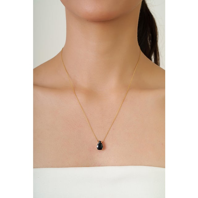VRJewels 3.22 Carat Black Diamond Pear Solitaire Necklace in 14k Yellow Gold For Sale - Image 12 of 17