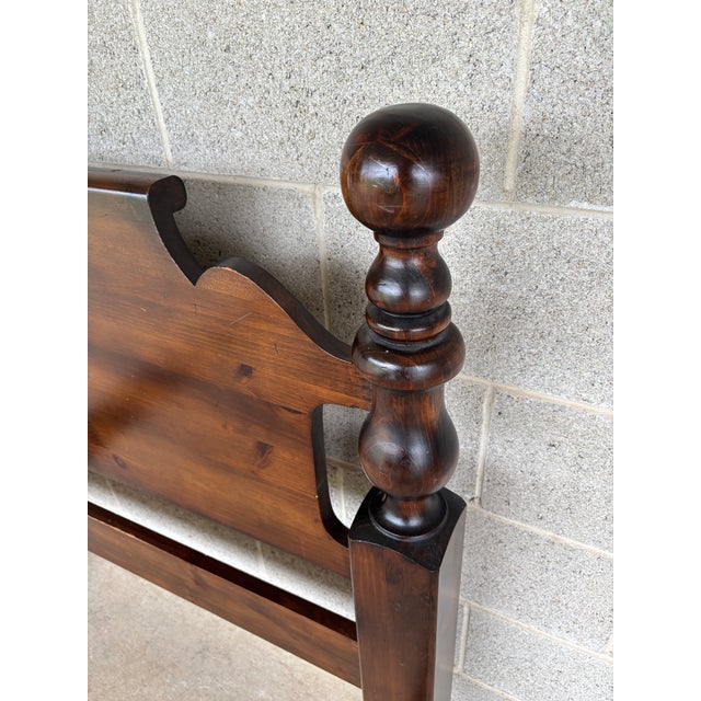 Wood Ethan Allen Antique Pine Cannonball Style Single Bed Frame For Sale - Image 7 of 13