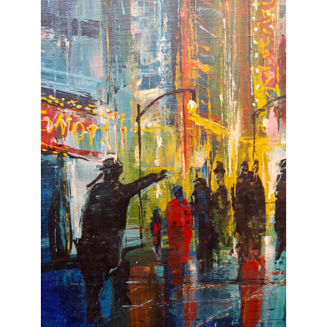 Brown 1960s Downtown San Francisco Busy Streets at Night -Oil Painting For Sale - Image 8 of 12