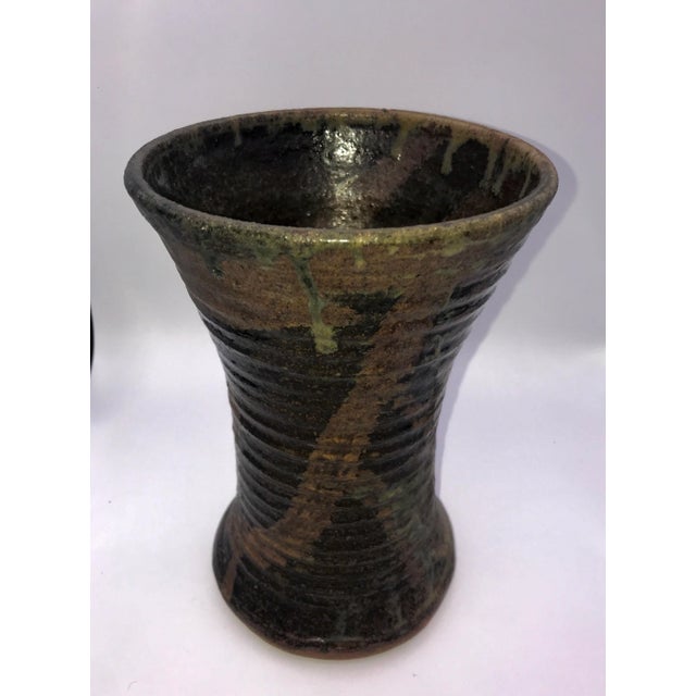 Brown Mid-Century Signed Studio Pottery Vase For Sale - Image 8 of 10