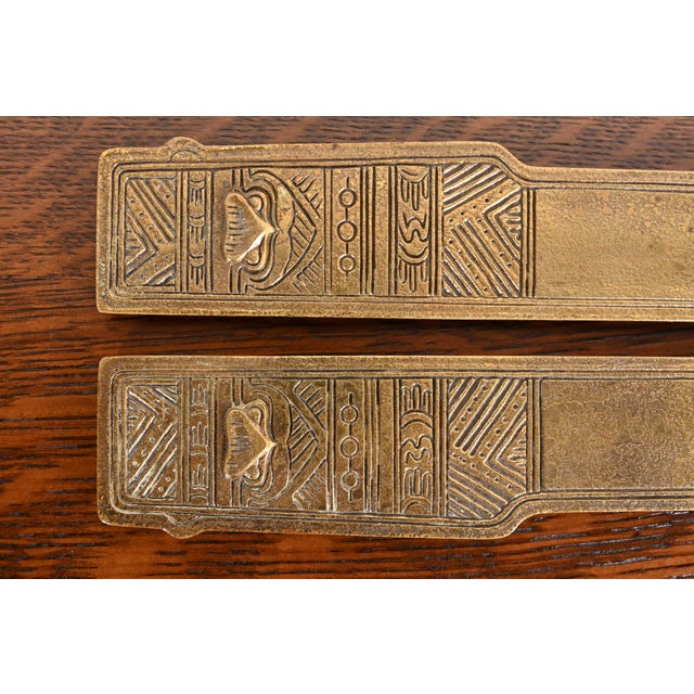 Tiffany Studios New York American Indian Bronze Doré Blotter Ends With Leather Desk Blotter For Sale In South Bend - Image 6 of 12