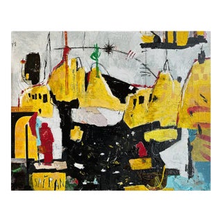 Christiane Corcelle "Safran" Mixed Media on Canvas, Abstract Landscape in Saffron Yellow and Black, 2024 For Sale