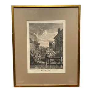 Antique "Evening" Engraving by William Hogarth, Framed
