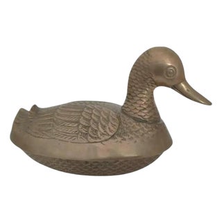 1970s Mid-Century Modern Solid Brass Mallard Duck Lidded Box For Sale