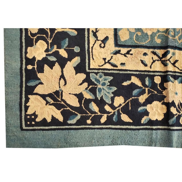 Late 19th Century 1880s Blue Navy Medallion Antique Chinese Peking Rug 9' X 11' 8'' Hand Knotted Wool Carpet For Sale - Image 5 of 7