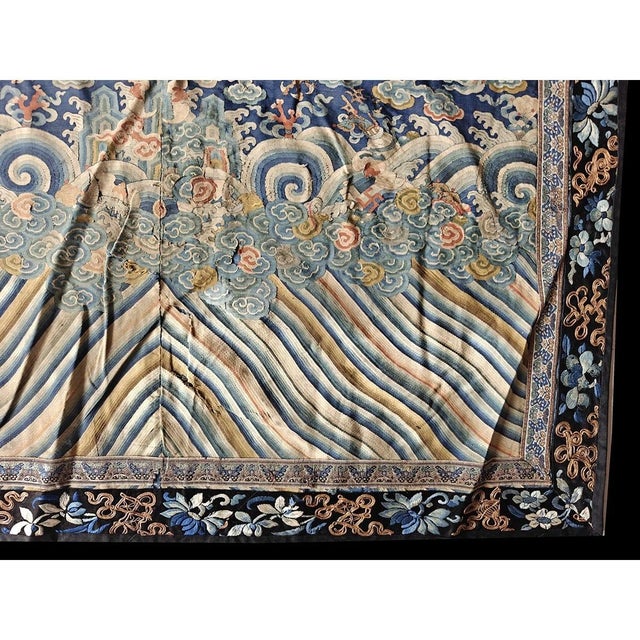 Blue Antique Early 19th Century Blue Chinese Cloud Band Dragon Design Silk Textile For Sale - Image 8 of 9