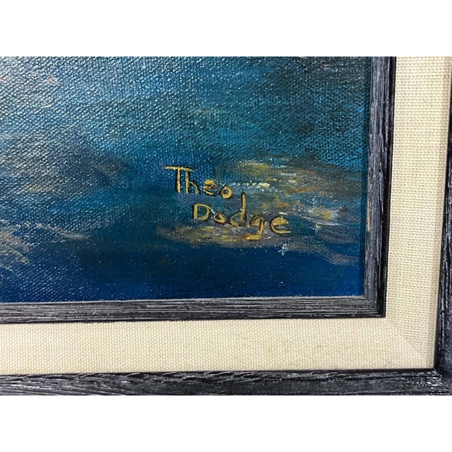 Theo Dodge Signed Painting, Green (Blue) Heron, Water Lilies and Dragonfly For Sale - Image 4 of 11