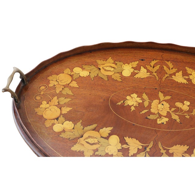 1900 - 1909 Antique Inlaid Mahogany Serving Tray, 19th Century For Sale - Image 5 of 7