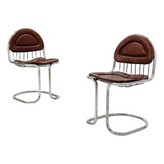 Mid-Century Tubular Chrome and Leather Cantilever Dining Chair, 1970s by Gastone Rinaldi For Sale