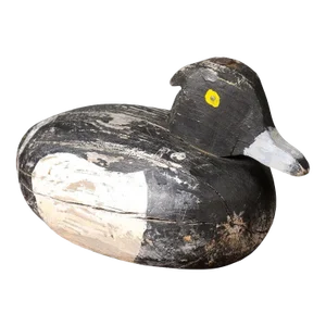 Rustic French 20th Century Carved Wooden Duck with Black, White and Yellow Paint