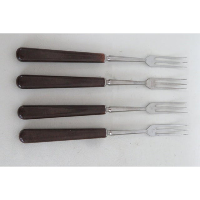 Wood France Inox Mid Century Fondue Serving Forks 4pc Set Brown Wood Handles 5164b For Sale - Image 7 of 9