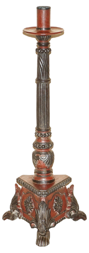 Large Hand Carved Floor Candle Holder, 1800s