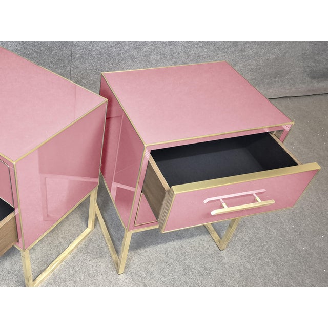 Not Yet Made - Made To Order Pink Murano Glass and Brass Bedside Tables from Justfurnituress SRL, Set of 2 For Sale - Image 5 of 18
