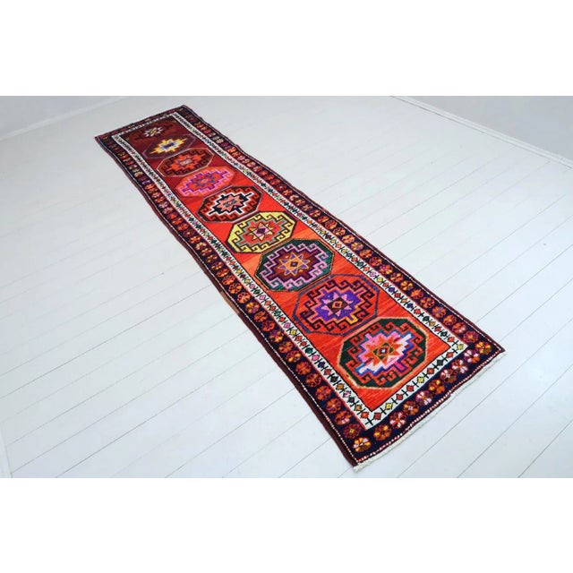 Ruby Red Early 20th Century Turkish Runner-2′10″ × 11′7″ For Sale - Image 8 of 13
