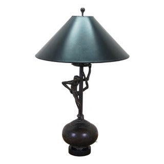 Maitland Smith Bronze Deco Monkey Candlestick Table Lamp 29" For Sale