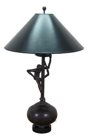 Maitland Smith Bronze Deco Monkey Candlestick Table Lamp 29"