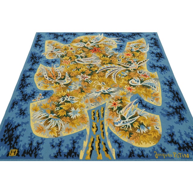 1940s Signed Vintage Jacques Potin Tapestry “Le Petit Rappel Des Oiseaux” Rug & Kilim For Sale - Image 5 of 8