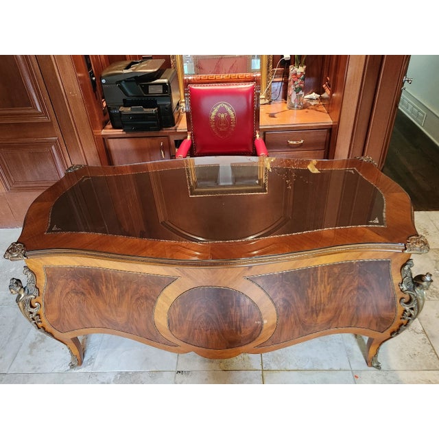 French Louis XV Rococo Bombe Inlay Burlwood Parquetry Office Desk ...