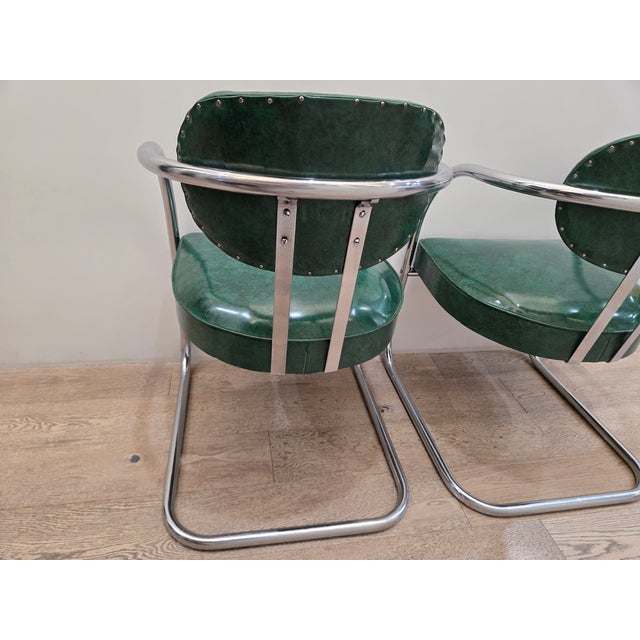 Mid 20th Century Art Deco Accent Chairs - Pair - Chrome and Green - Attributed to Kem Weber for Lloyd’s Manufacturing For Sale - Image 10 of 18