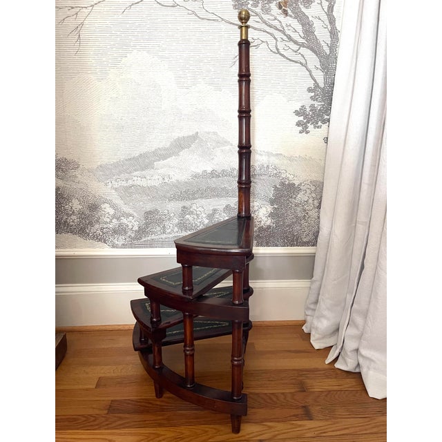English Antique English Mahogany and Leather Library Step / Staircase For Sale - Image 3 of 9