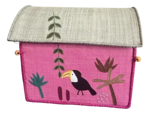 Handmade Madagascar Woven Raffia Toucan Children's Toy Box & Storage Trunk