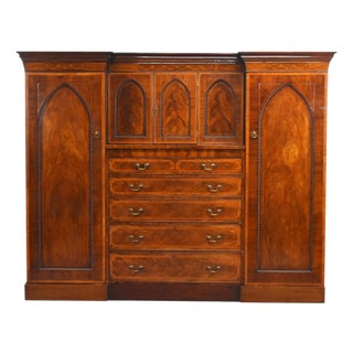 Victorian Flame Mahogany Breakfront Triple Wardrobe, 1860 For Sale