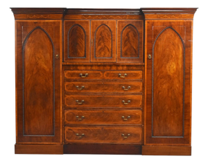 Victorian Flame Mahogany Breakfront Triple Wardrobe, 1860