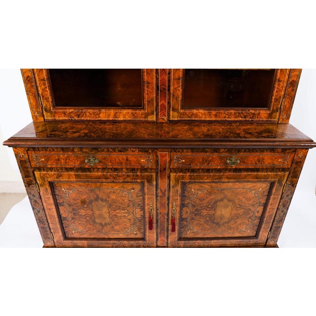 Antique Victorian Burr Walnut and Inlaid Bookcase, 1800s For Sale - Image 14 of 18