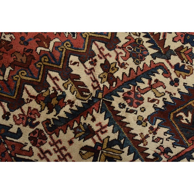 1990s Heriz Rug 9′ X 10’5” Red Wool Vintage Tribal Hand-Knotted Oriental Carpet For Sale - Image 5 of 15