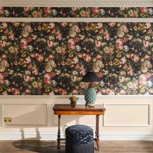 Our 'MIDNIGHT GARDEN' wallpaper is inspired by the Dutch Masters and depicts a country garden after dark. Painted with...