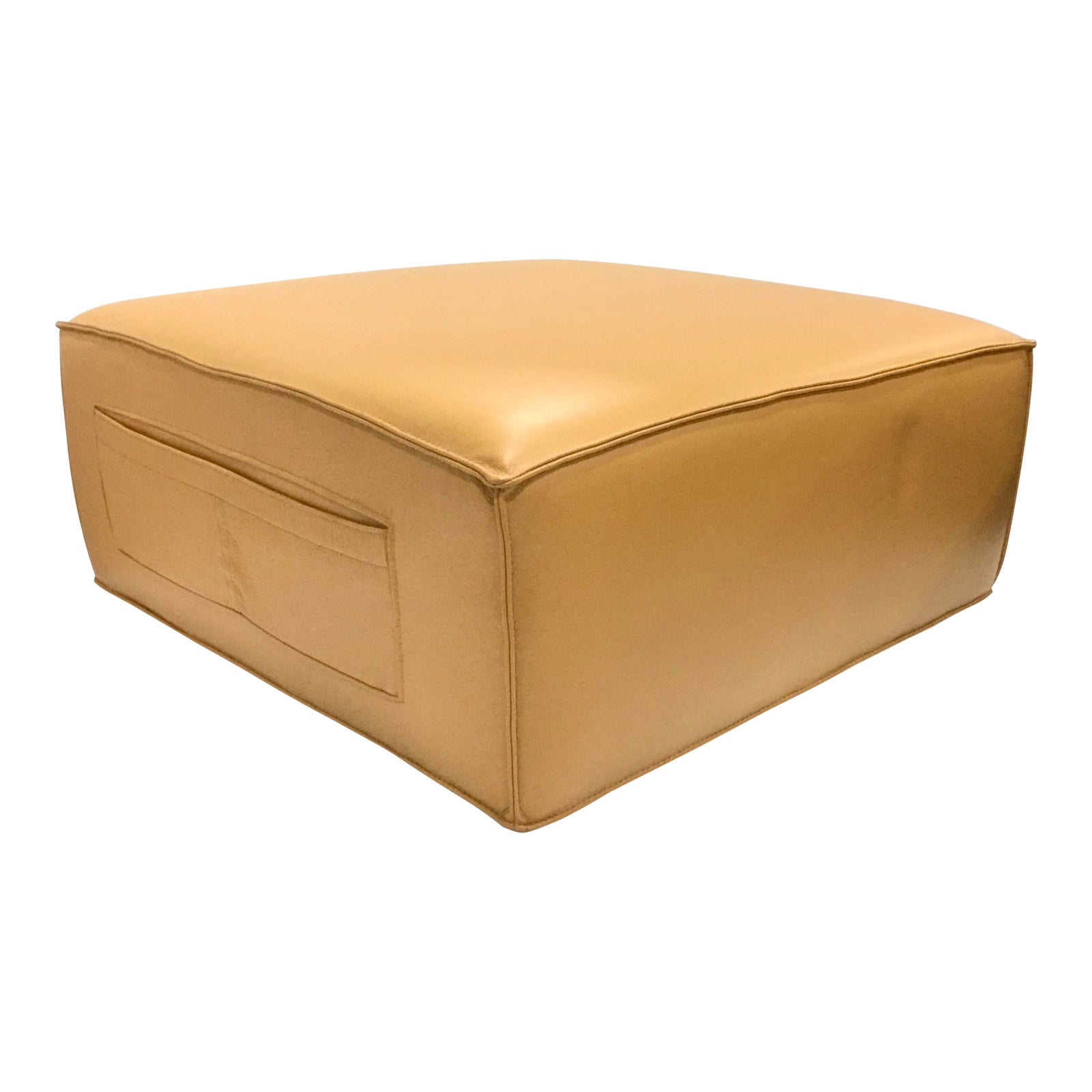 Modern Camel Leather Pocket Ottoman, Good Cocktail Ottoman Chairish