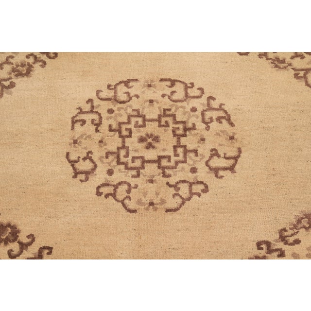 Antique Peking Rug Beige Brown Medallion Chinese Art Deco Design For Sale - Image 4 of 7