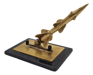 Space Age Rocket Figurine in Bronze Gold on Black Marble, 1970s