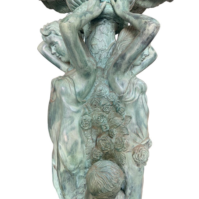 Monumental Classical Tiered Fountain With Shell Basins – Verdigris Patina – 11 Ft Tall For Sale In Dallas - Image 6 of 10