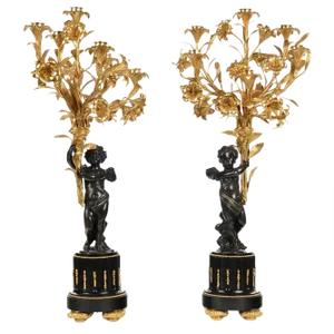 Large 19th Century Patinated and Gilt Bronze Candleholders, Set of 2