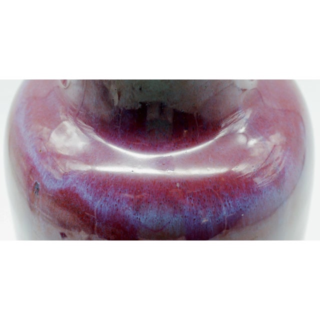 Early 20th Century Antique Chinese Flambe Glaze Baluster Vase Oxblood Red With Lavender Shoulder For Sale - Image 5 of 12